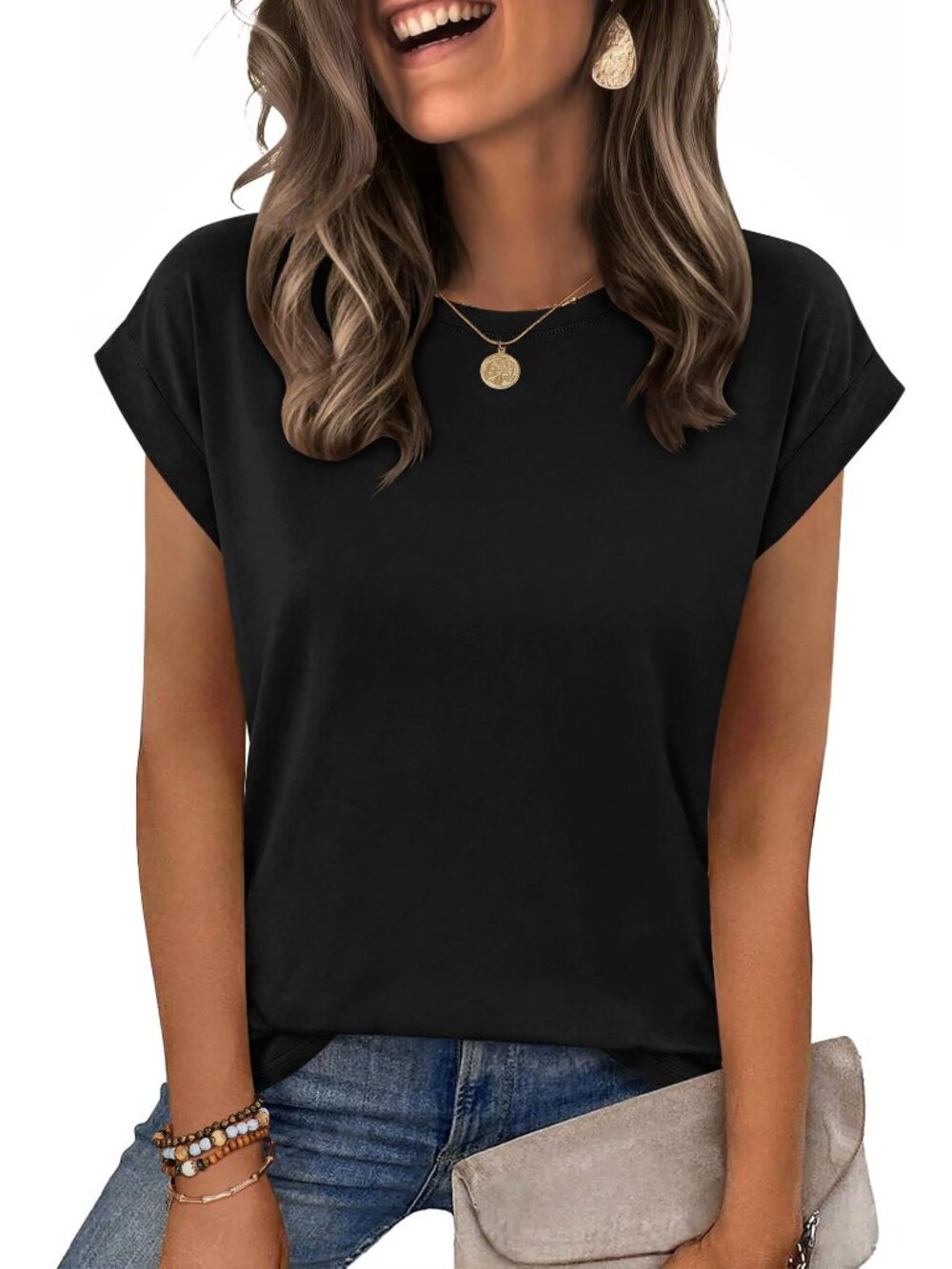 Casual Cap Sleeve Tee Summer Business Dressy Top